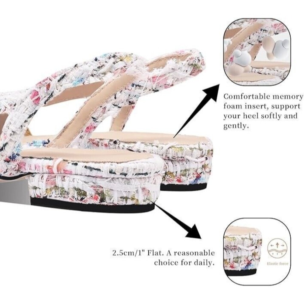 Adrizzlein Slingback Flat Pumps Closed Round Toe White Multi Casual Flat - Picture 3 of 9